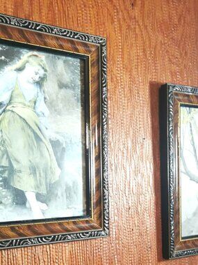 Pair of French Art Prints by Vernon & Fournier Framed Victorian 1950s